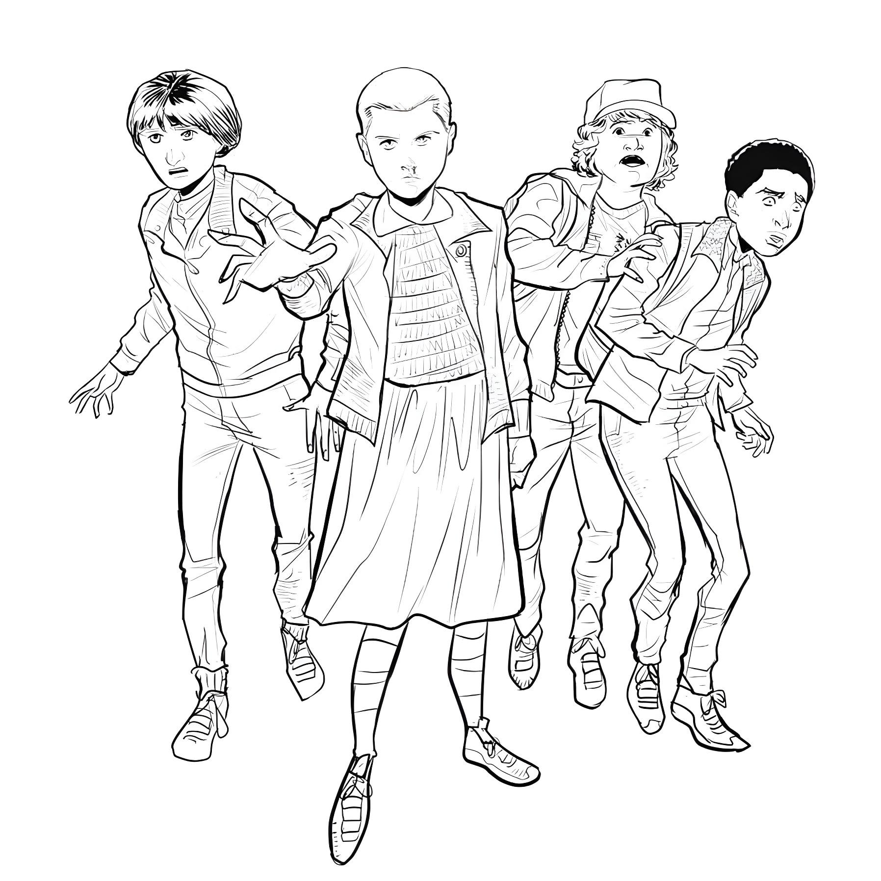 Desenho do grupo stranger things para imprimir e colorir