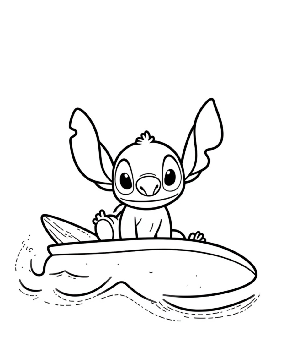 desenho do stitch com prancha de surf